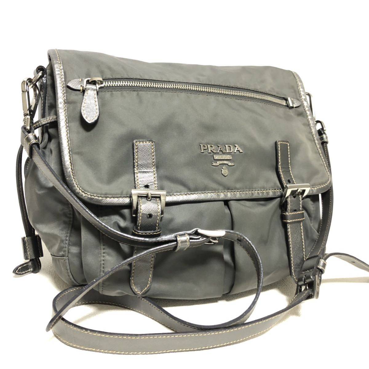 NEW 中古 プラダ サフィアーノレザー ショルダーバッグ Aランク B5026P