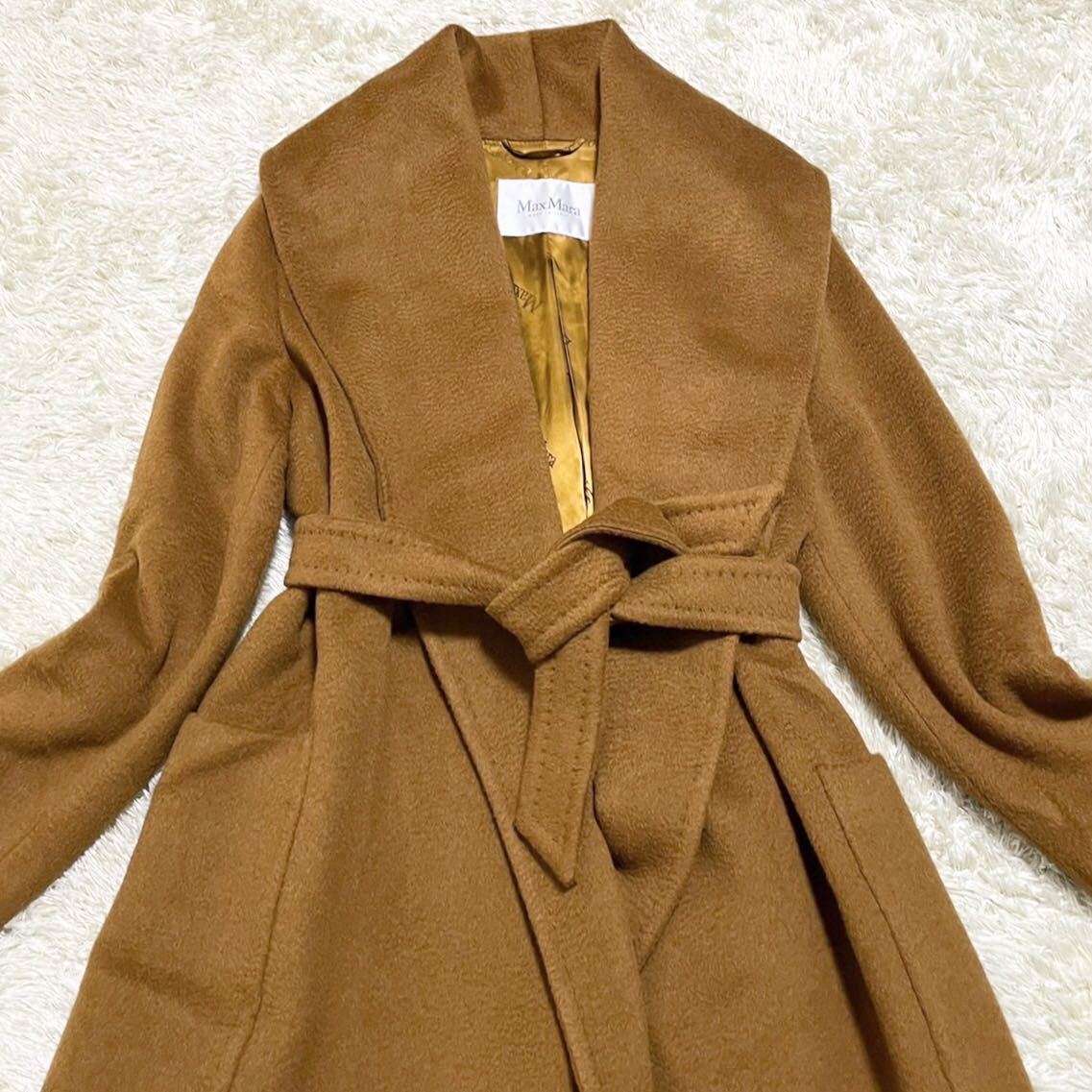 【キャメル100%/現行白タグ/ほぼ未使用】MAX MARA/マックスマーラ マニュエラ/ベルテッド/ラップコート/スーパーロング 伊40/XXL相当
