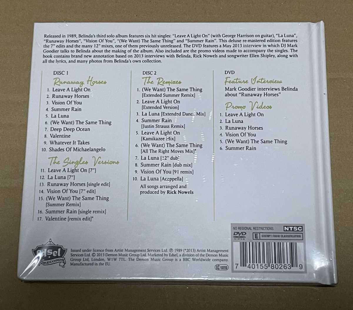未開封 送料込 Deluxe Edition 2CD+DVD Belinda Carlisle - Runaway Horses / ベリンダ・カーライル / EDSG8026_画像2