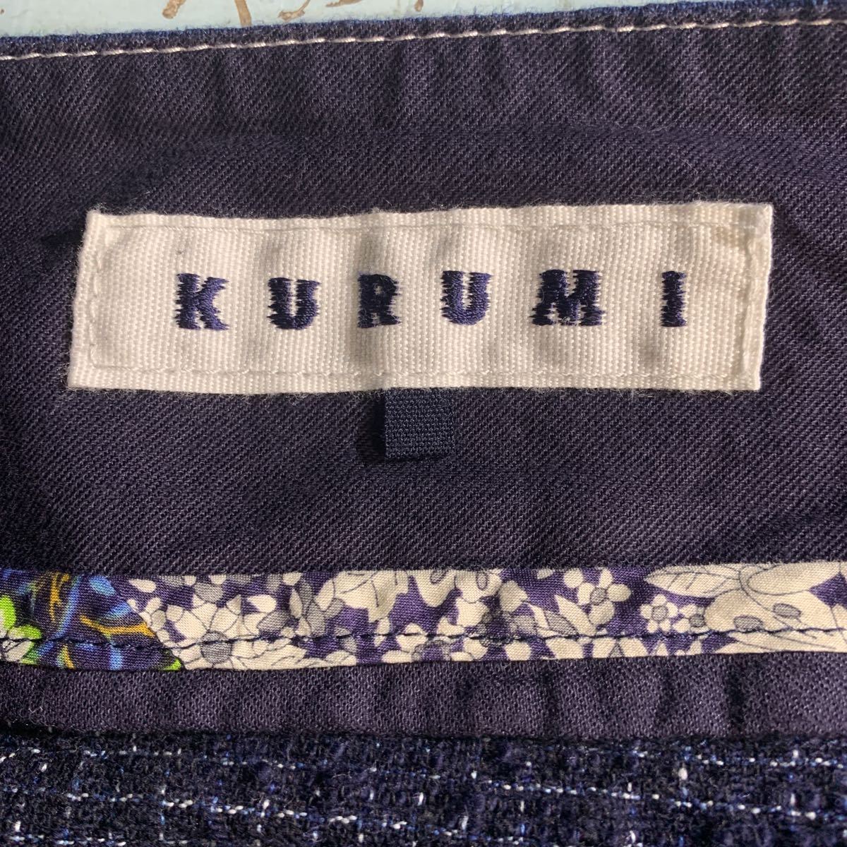 ☆KURUMI ロング スカート 下着 藍染 生地 刺し子 リメイク 素材 ハンドメイド 古布 型染め 絣 手作り パッチワーク カスリ かすり(6499)_画像6