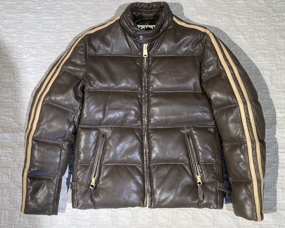 SCHOTT 羊革 ラムレザー モーターサイクル フ ダウンジャケット L