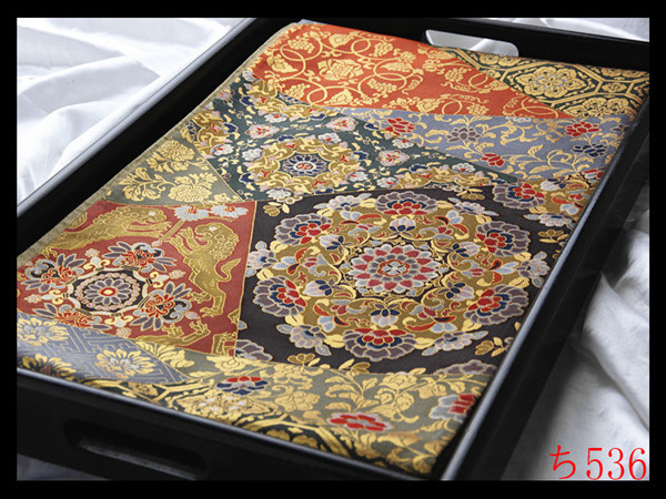 日本初の 【ち536】西陣美品 牡丹唐草宝相華文 赤茶色赤丹色薄花色地