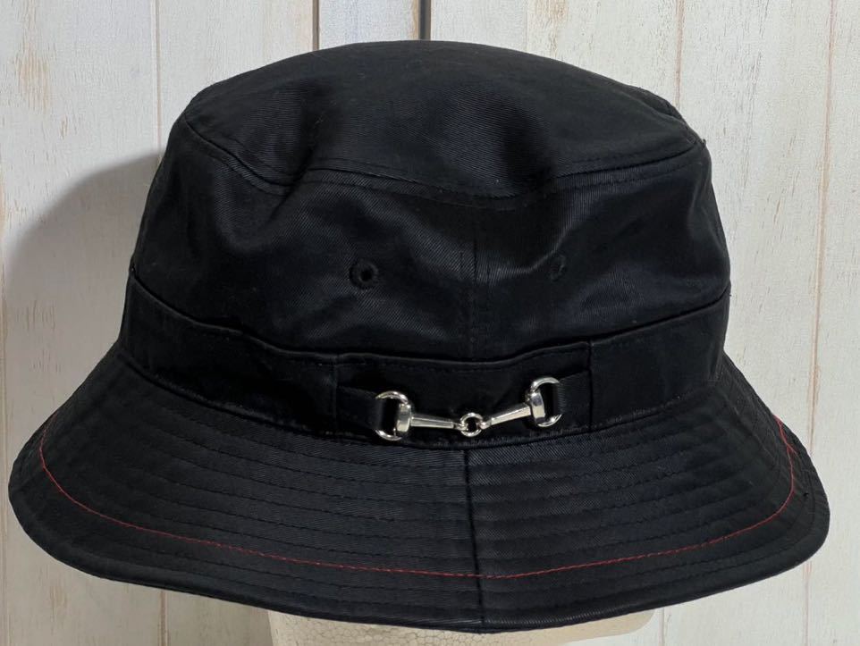 【送料無料/美品/ビームス購入】定価0.9万【MASACA HAT】ビットハット 黒　艶色コットン100　シルバー金具飾り、ドレス、ワンサイズ、F_赤糸ステッチ