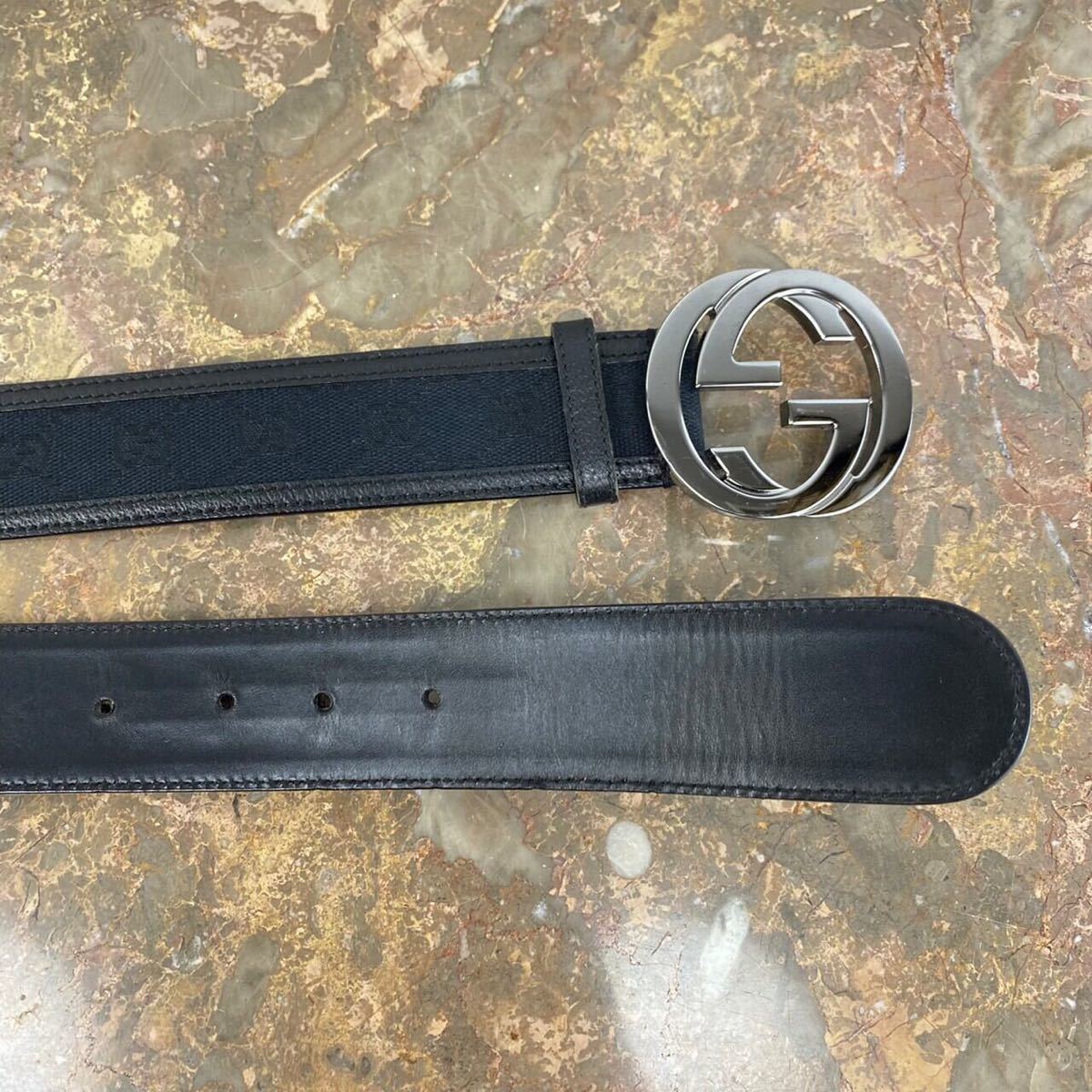 GUCCI GG PATTERNED LOGO BUCKLE LEATHER BELT/グッチインター