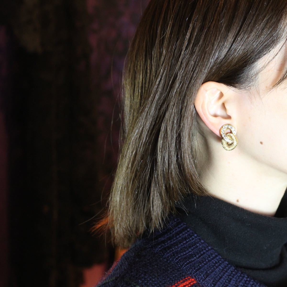 Christian Dior CLEAR STONE RETRO DESIGN EAR CLIPS/クリスチャンディオールクリアストーンレレトロデザインイヤリング