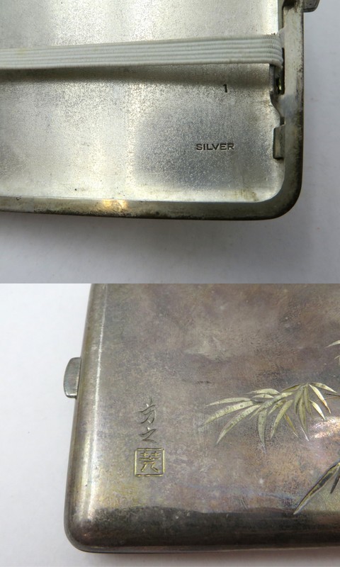 SILVER シガレットケース タバコケース 煙草入れ 銀製 刻印 コレクション 薄型 鳥 梅 男女兼用 シルバー 喫煙グッズ W7343-1