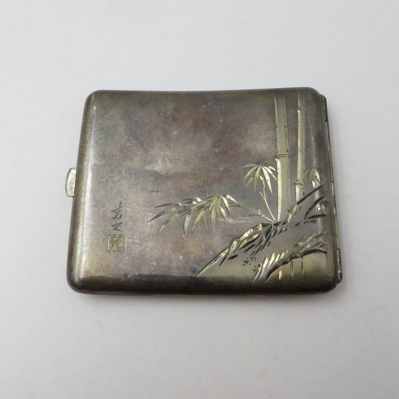 SILVER シガレットケース タバコケース 煙草入れ 銀製 刻印 コレクション 薄型 鳥 梅 男女兼用 シルバー 喫煙グッズ W7343-1