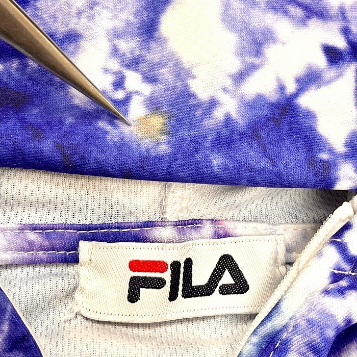 FILA フィラ L レディース 薄手 ジップアップ パーカー カットソー マーブル柄 ロゴプリント 長袖 ポリ100% ネイビー×ピンク×ホワイト 紺_画像3