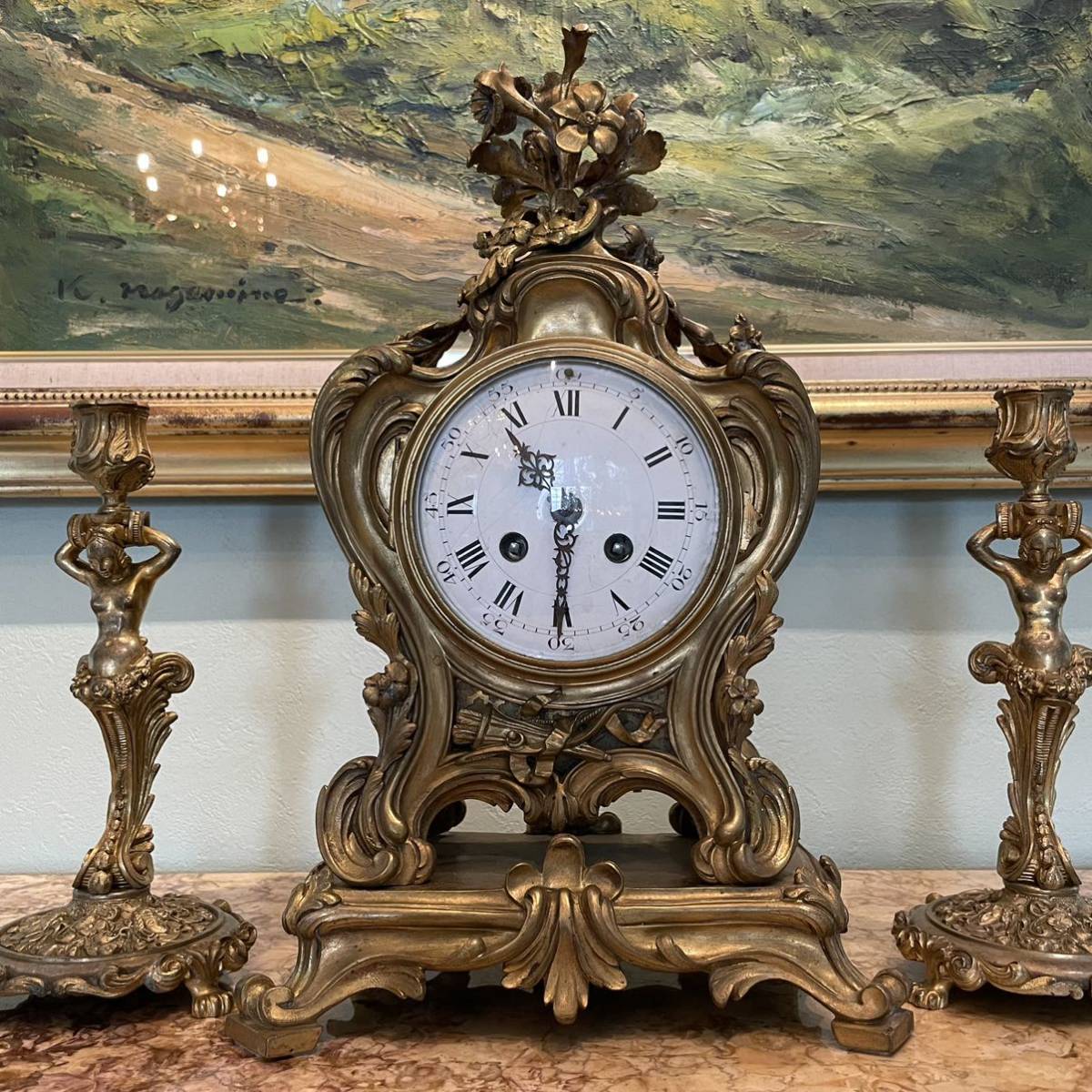 フランスアンティーク　マントルクロック　ロココ　アンティーク家具　アンティーク時計　ルイ15世様式　マントルピース　オブジェ