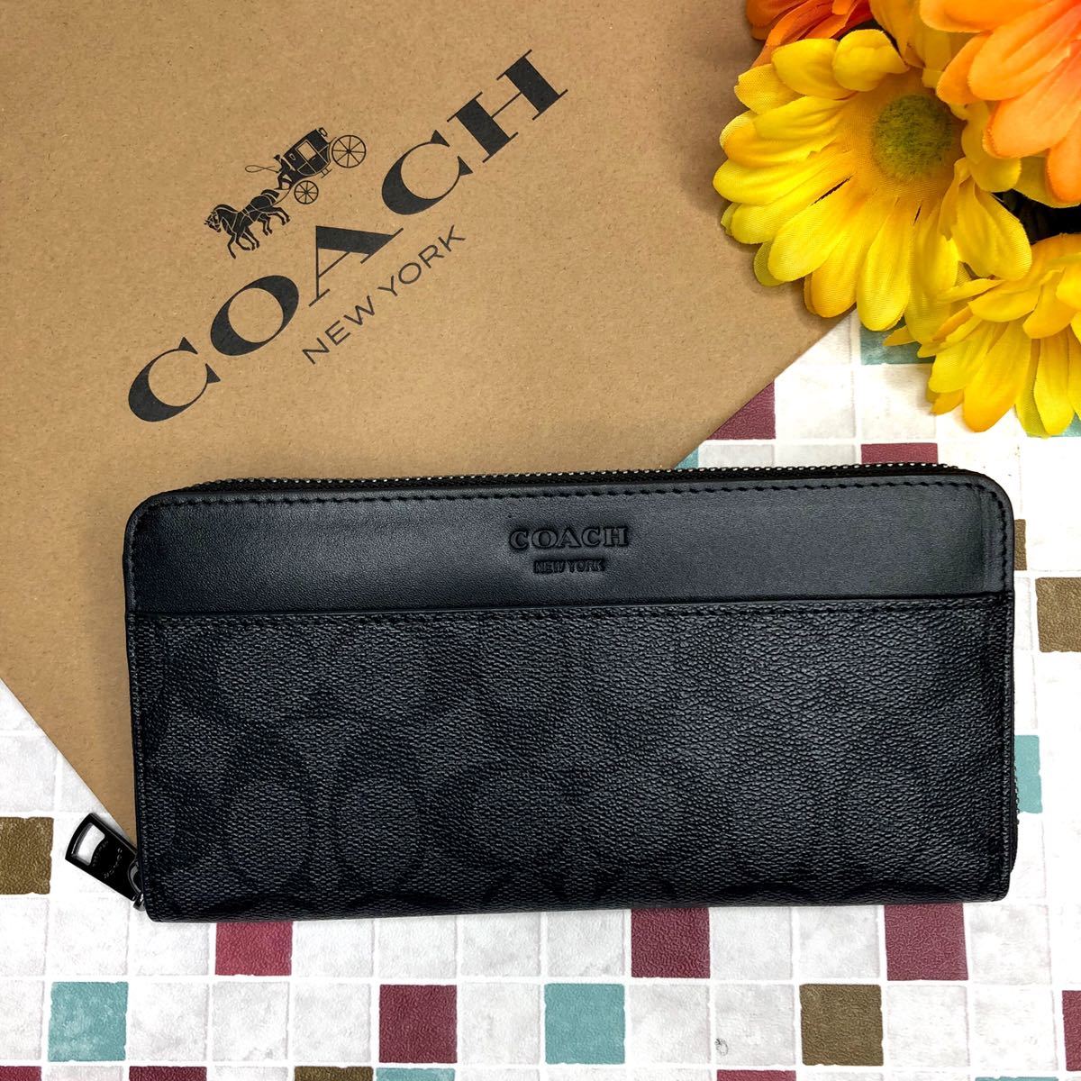 COACH コーチ ストラップ付き レッド 長財布 シグネチャー 花柄 - 通販