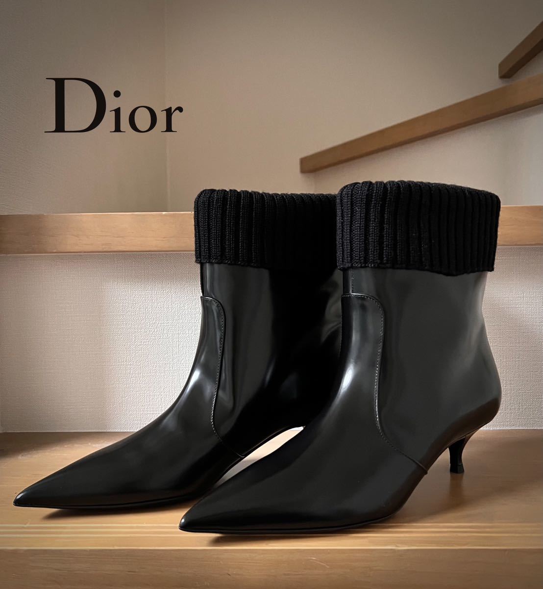 Dior ディオール ニットショートブーツ 黒 37 24.0 レザー mht.care