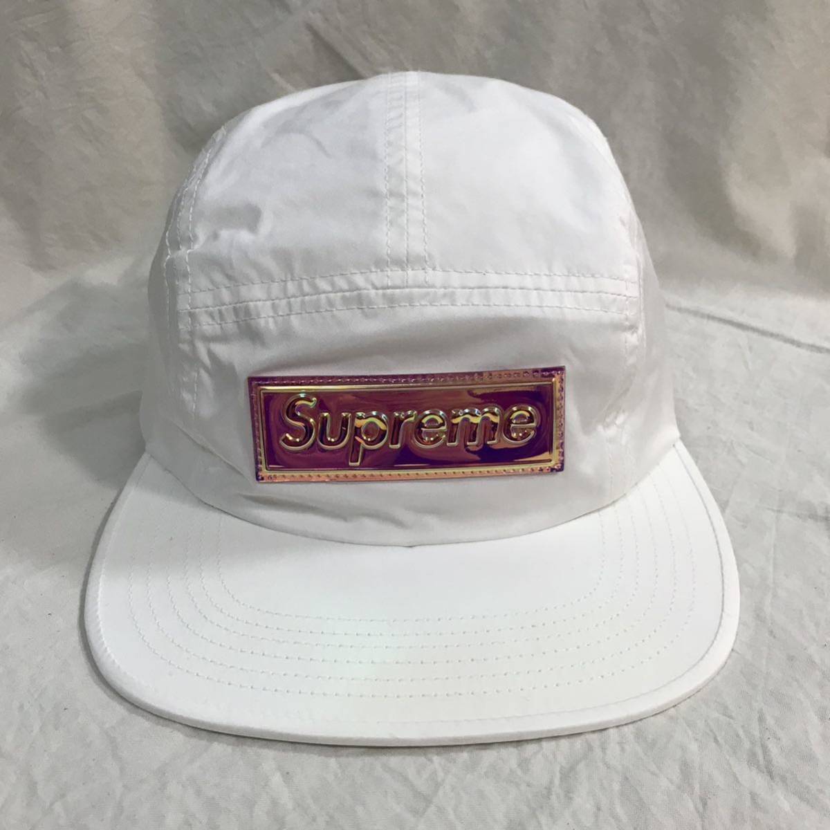 supreme made in usa cap box logoシュプリーム パネル ジェット キャップ 帽子 ハット ボックス ロゴ ホワイト メタル ワッペン プレート_画像2