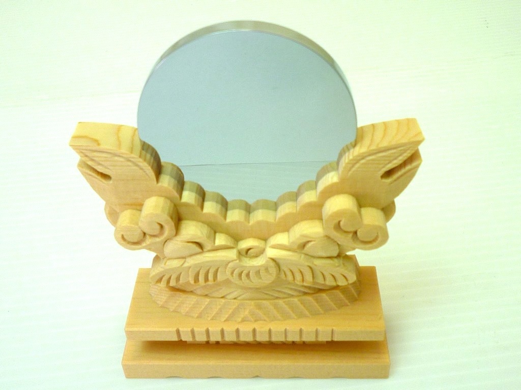 神鏡 神具 神棚 特上 鏡 特上 彫り 雲形 台 サイズ 4寸-