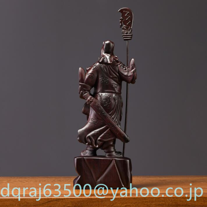 極上品 仏教工芸 黒檀木 精密彫刻 武財神 中国武将 三国志 関羽像 高