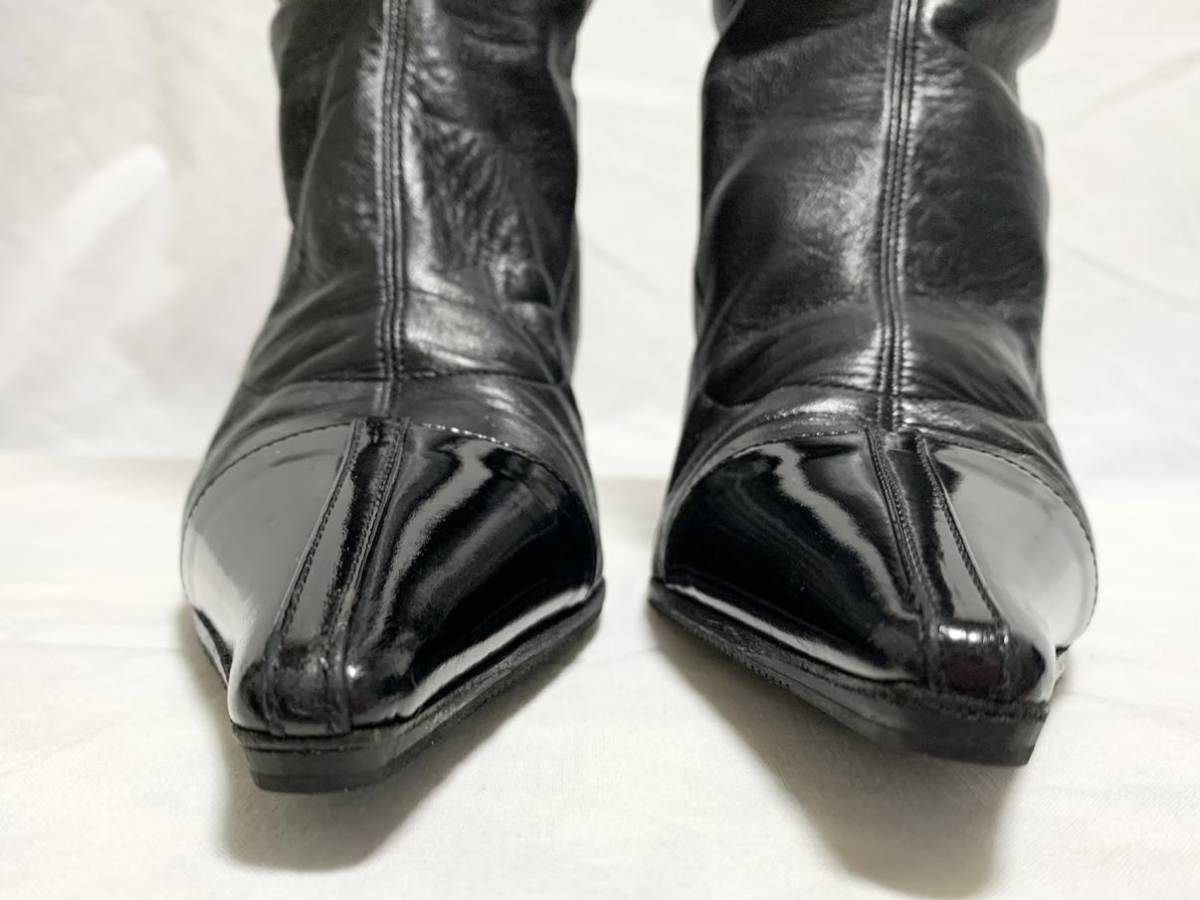 美品 シャネル CHANEL ココ マーク レザー エナメル パテント ロング