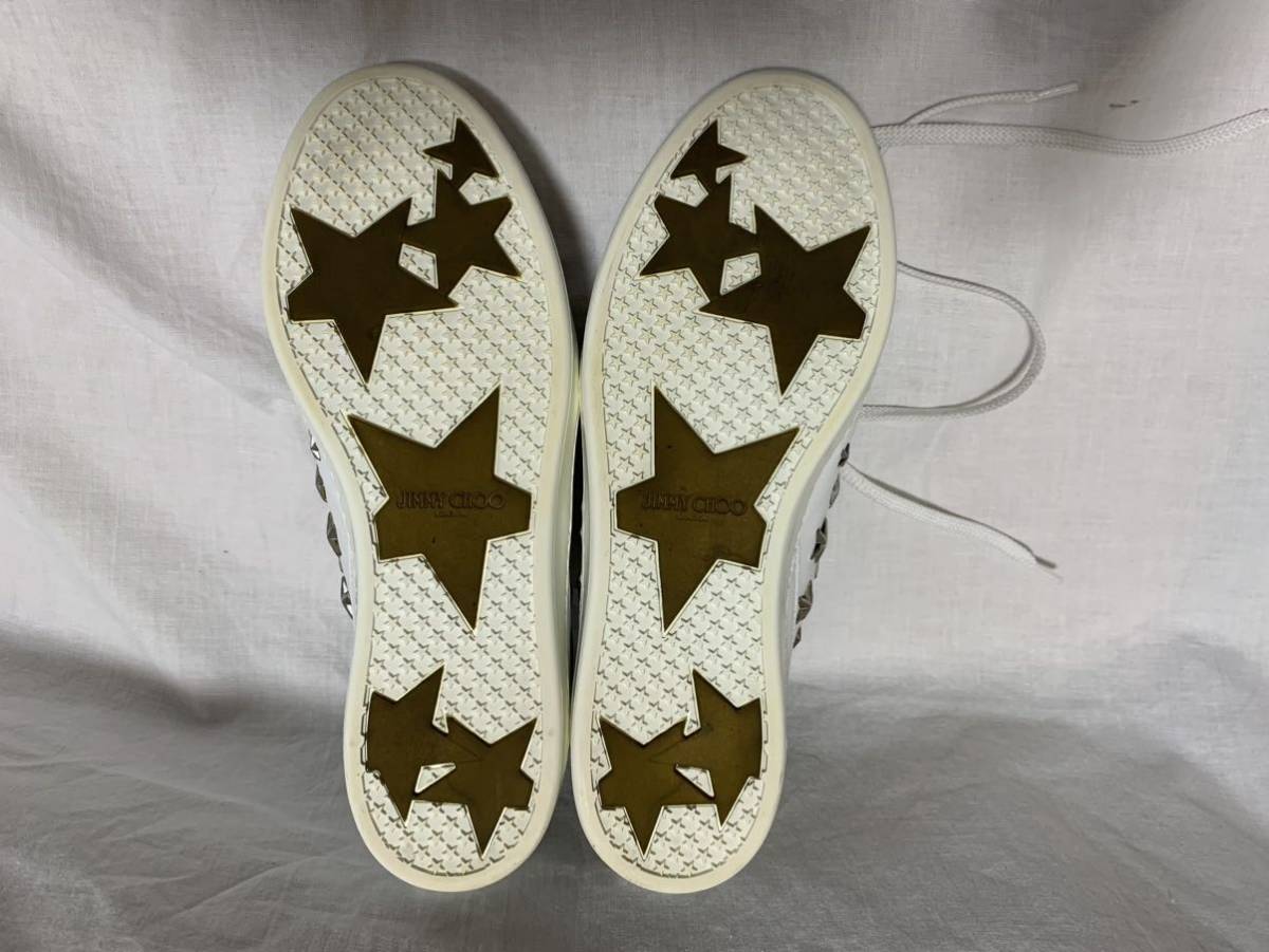 格安販売中靴激レア 美品 JIMMY CHOO ジミーチュウ スター スタッズ レザー 白 ホワイト ローカット スニーカー 靴 カジュアル シューズ 38 24.5~25㎝