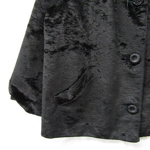 80s~ VINTAGE サイズ S~ ベロア ノーカラー ハーフ コート ジャケット ベルベット デザイン ボタン ブラック 古着 ビンテージ 1F1892_画像6