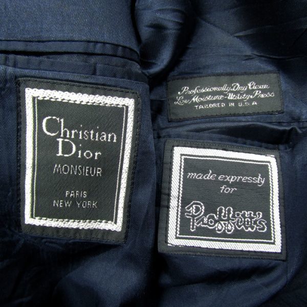 サイズ 44R USA製 クリスチャン・ディオール Christian Dior テーラードジャケット ジャケット ブレザー ストライプ ネイビー 古着 2N1690_画像3