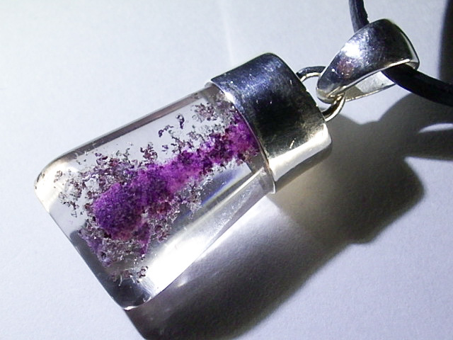 * natural stone rodo light * necklace pendant * silver jewelry * purple pink garden quartz garden crystal * silver leather cord free size kamesan