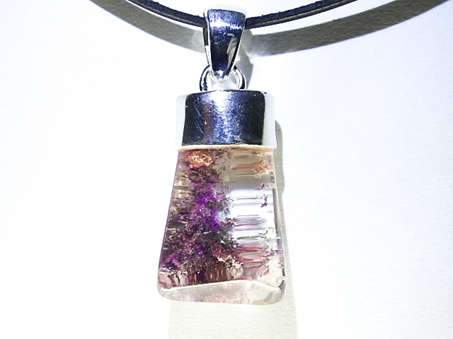 * natural stone rodo light * necklace pendant * silver jewelry * purple pink garden quartz garden crystal * silver leather cord free size kamesan