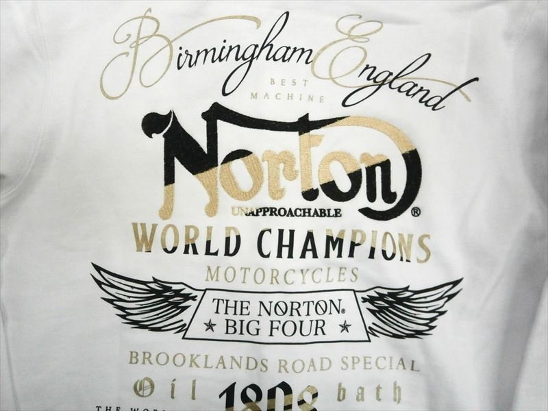 Norton ノートン 223N1330 JAPAN加工 メタリック刺繍ロゴ 裏毛生地 フルジップ パーカー ホワイト XL 新品_画像4