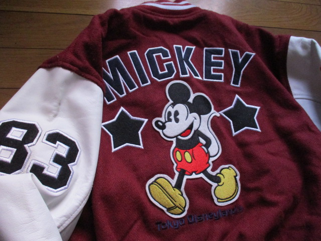 ミッキーマウス　袖牛革　ワッペン　フルデコ　東京ディズニーランド　刺繍　スタジャン　SINCE1983　Mサイズ　Disney