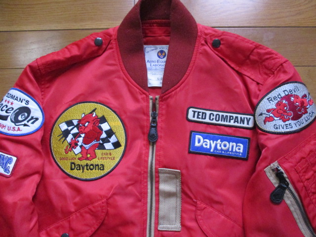  ultra rare!tedo man Daytona L-2D flight jacket red De Ville badge Setagaya base .MA-1 liking also!