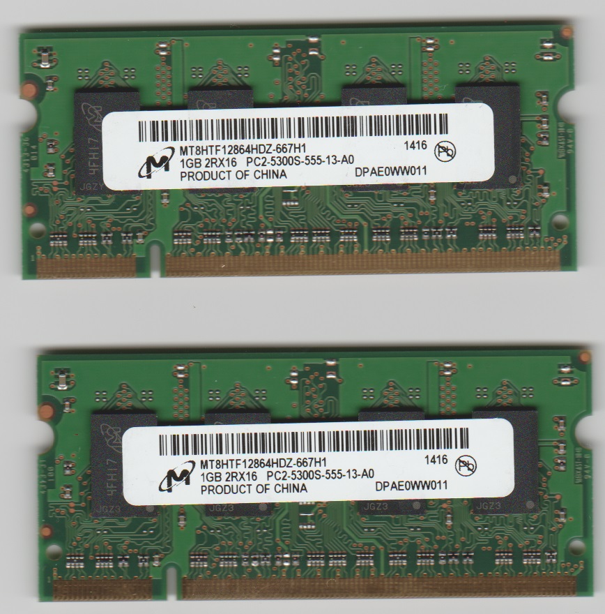 東芝ノート対応メモリー 1GB×２枚組 合計２ＧＢ PC2-5300 DDR667 200PIn[PAME1003,PAME1004互換品]即決 相性保証_画像1