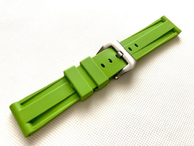 ２４mm ラバー製ストラップ ベルト ライトグリーン 黄緑 バックル（サテン尾錠）付き パネライなどに ★ラストの画像3