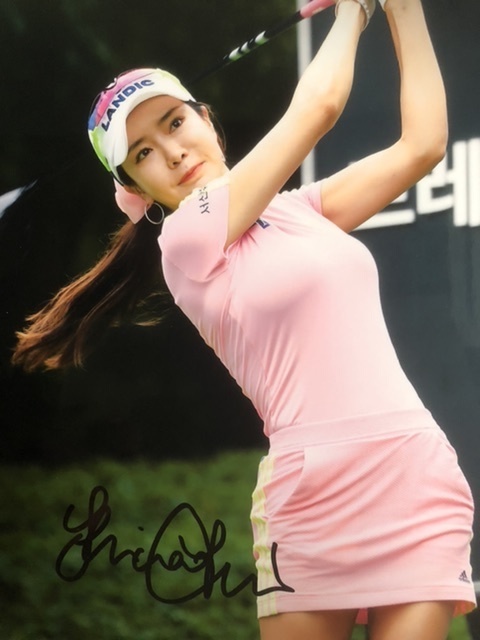 アン・シネ直筆サイン入り超 特大写真韓国女子プロゴルファー