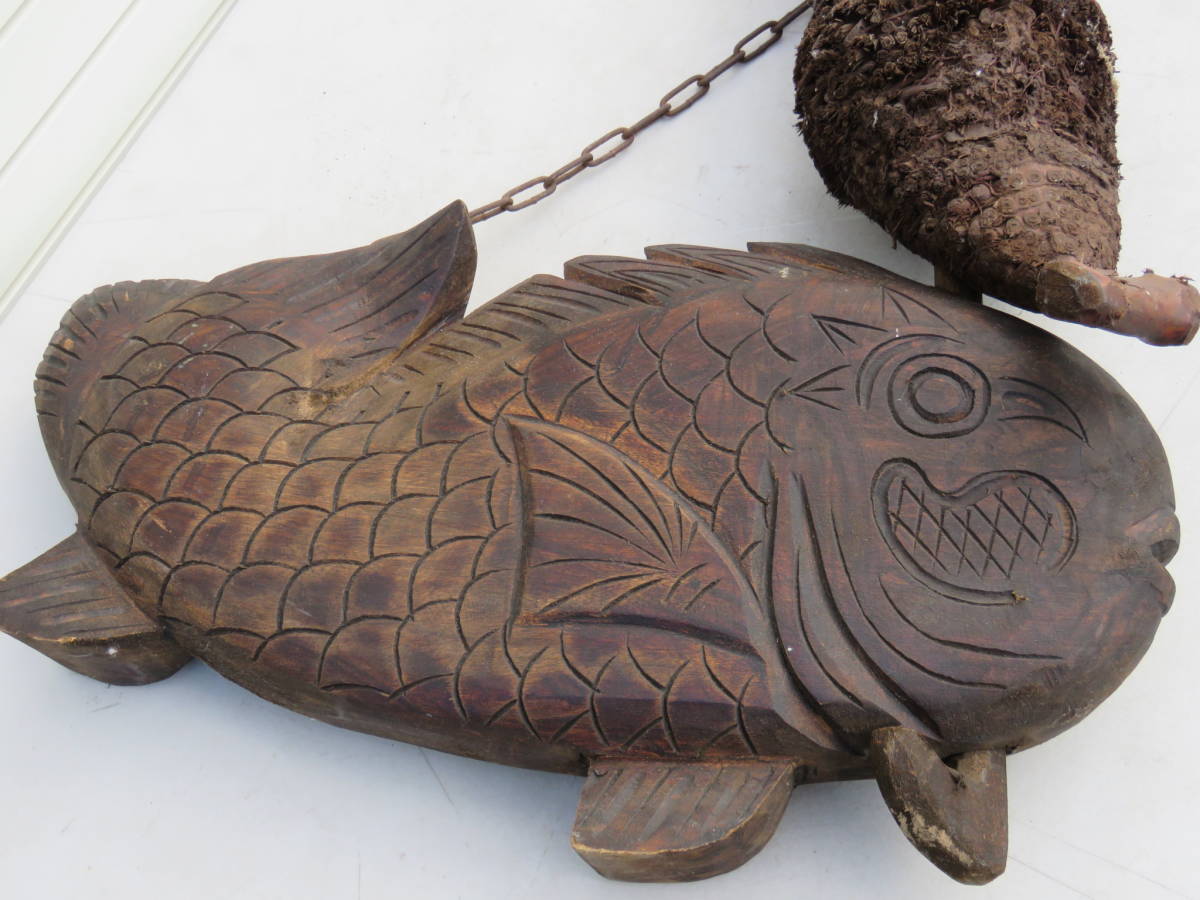 直販超特価 BA159 時代民芸品 木彫 鯉 魚 横木 全長約94cm 囲炉裏