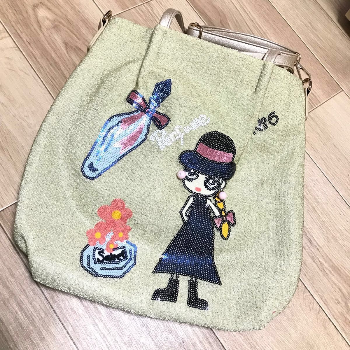 tera-mi　刺しゅうトートバッグ　ラメ感・光沢リタちゃんの可愛い刺繍が特徴的な2wayバッグ未使用品
