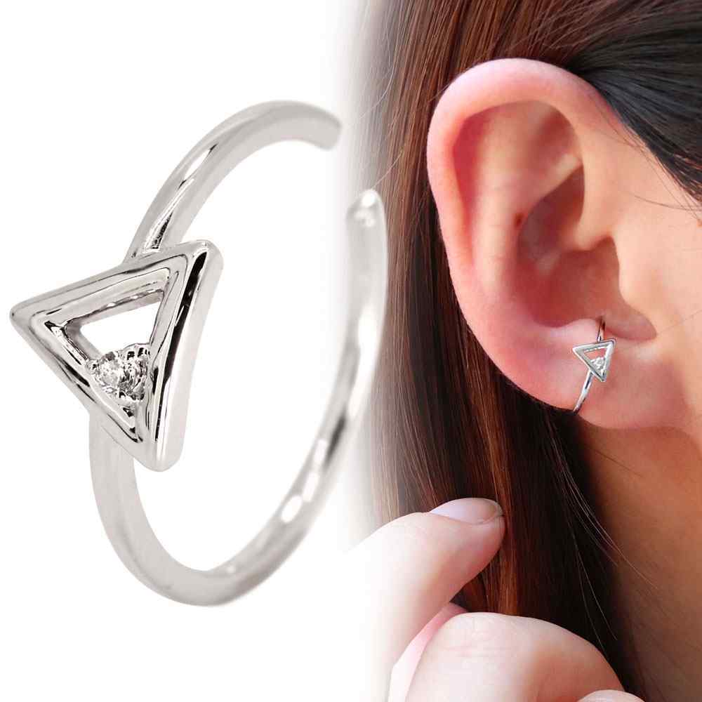 Ушное кафе кольцо 2 -й дамы простые простые одно ухо платиновые платиновые милый бриллиант апрельский камень геометрический треугольник