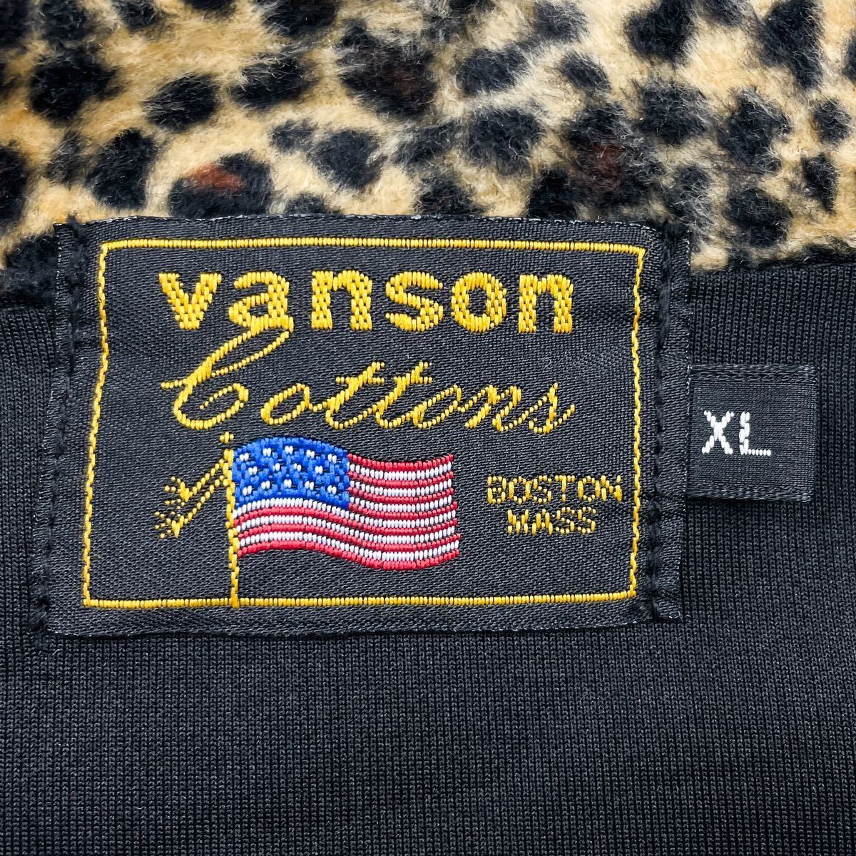 ○VANSON【超希少サイズ XL】バンソン トラックジャケット ブルゾン ジャージ スカル 刺繍 骸骨 ブラック 黒 金金具 レオパード