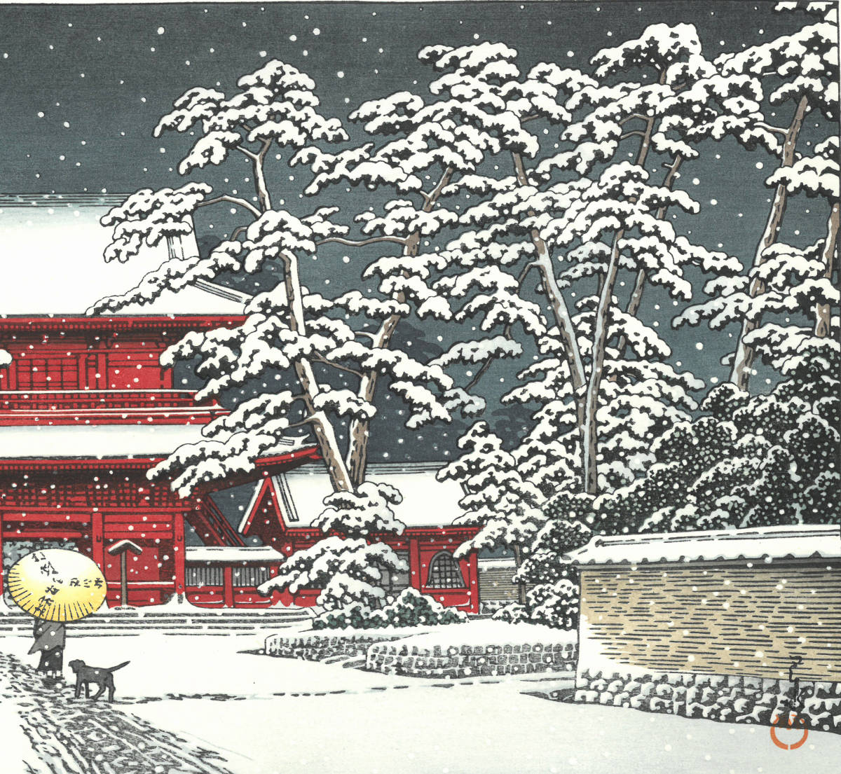 川瀬巴水 木版画 HKS-10 雪の増上寺 初版 1929年 昭和4年(新版画) 10