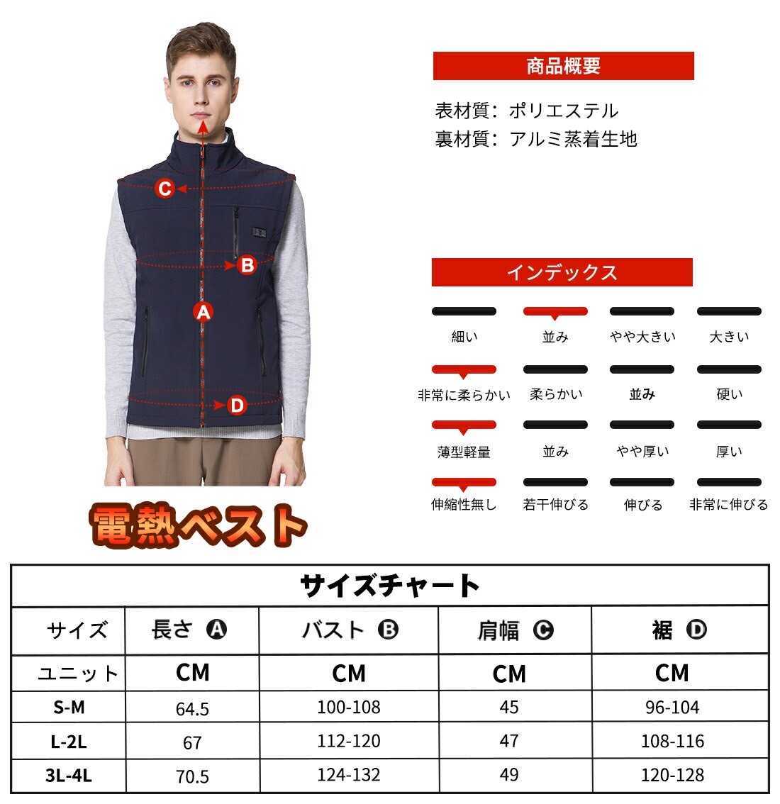即納】 電熱ベスト 発熱 ベスト 男女兼用 ヒーターベスト 5つヒーター
