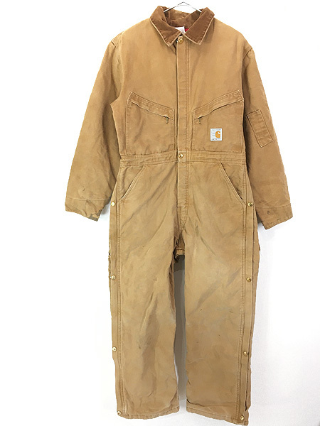 古着 80s USA製 Carhartt 100周年 アニバーサリー パデット ブラウン ダック オールインワン つなぎ W35 L27 古着