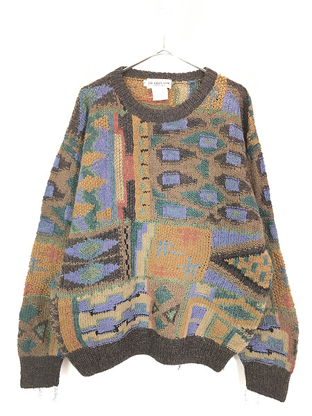 トップ マルチ カラフル 90s 古着 アート 古着 XL セーター ニット ウール デザイン XLサイズ以上 トップ マルチ カラフル 90s 古着 アート 古着 XL セーター ニット ウール デザイン XLサイズ以上