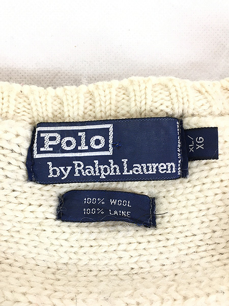 古着 90s Polo Ralph Lauren ケーブル編み チルデン ウール ニット セーター XL 古着_画像6