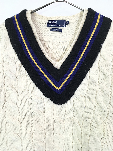 古着 90s Polo Ralph Lauren ケーブル編み チルデン ウール ニット セーター XL 古着_画像2