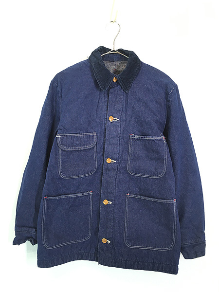 古着 70s Wrangler 濃紺 デニム ブランケット ワーク カバーオール ジャケット 34R_画像1