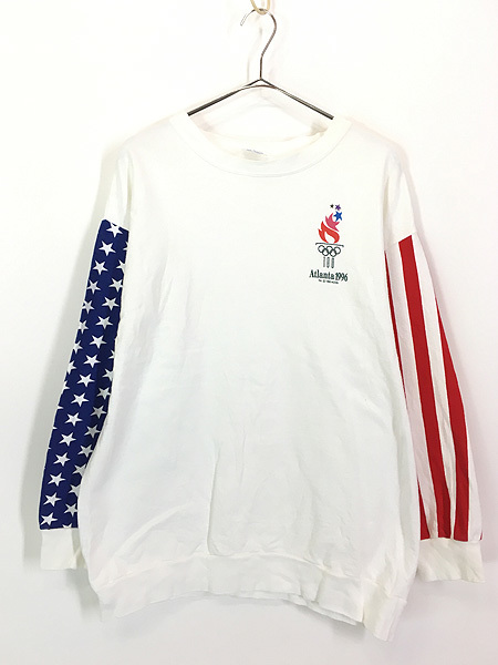 古着 90s USA製 アトランタ 五輪 オリンピック 星条旗 フラッグ パターン スウェット トレーナー L 古着_画像1