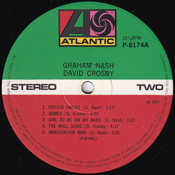 帯付LP☆グラハム・ナッシュ＝デイヴィッド・クロスビー GRAHAM NASH DAVID CROSBY（P-8174A）CSN&Y ザ・セクション ジェリー・ガルシア_画像5