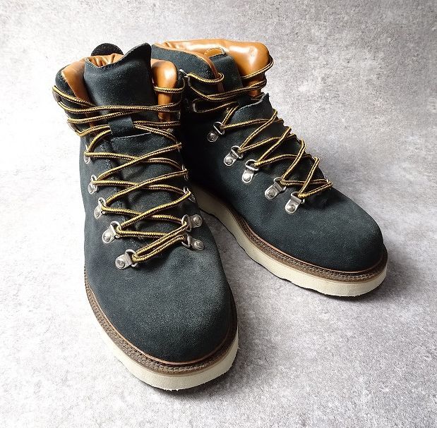 FATefe- tea suede leather color scheme mountain boots Work boots SKINNY men's Street (US 9) green / black *S-966