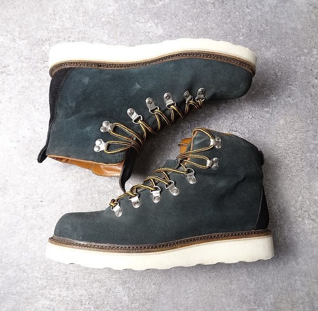 FATefe- tea suede leather color scheme mountain boots Work boots SKINNY men's Street (US 9) green / black *S-966