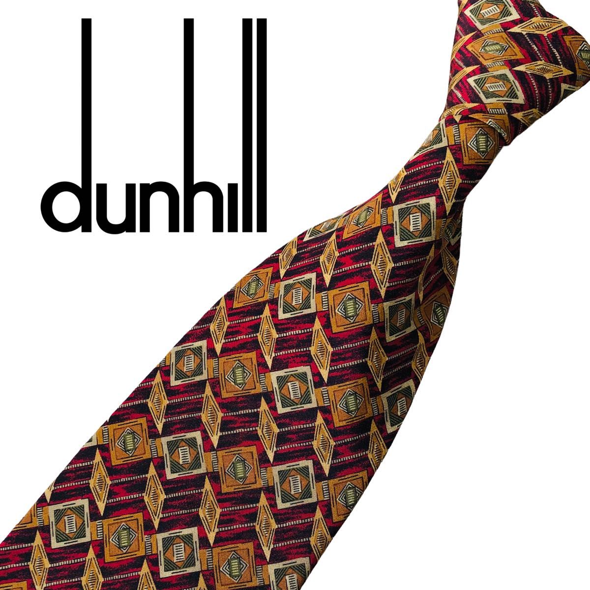 ★ 超美品 ★ ダンヒル dunhill 高級 ネクタイ シルク 100% イタリア製 総柄 ハイブランド ダンヒルネクタイ