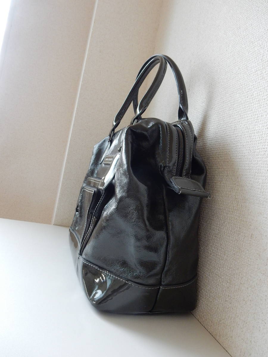 LONGCHAMP( Long Champ )*A4 correspondence * enamel handbag * Dulles bag dark charcoal ( metal fittings silver )