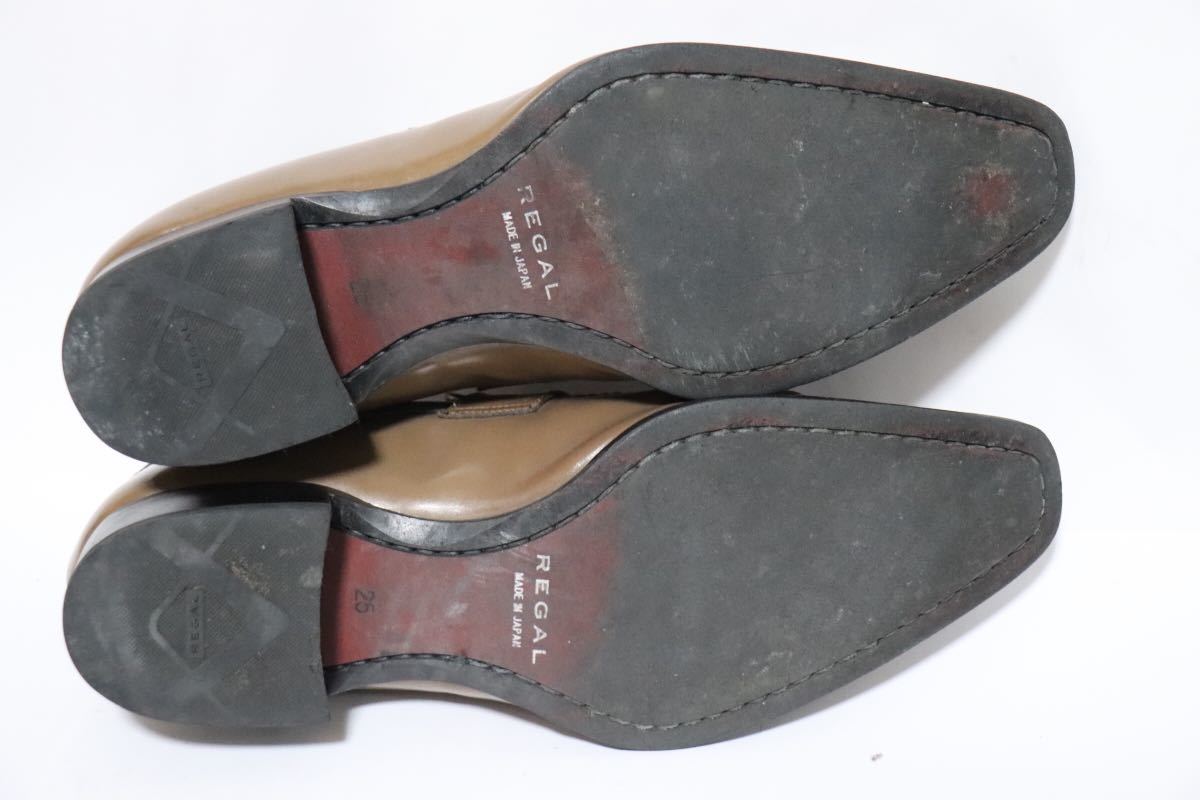 即決落札　REGAL 25㎝ ビジネスシューズ ローファー　ブラウン　Uチップ　910R 高級靴　本革　フォーマル　紳士靴　リーガル　送料無料！