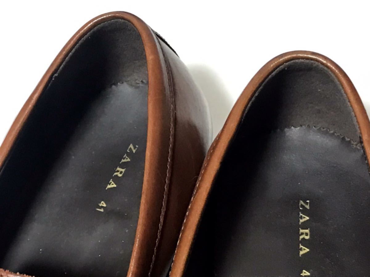 [良品] ZARA 41 25.5㎝　タッセルローファー ビジネスシューズ ブラウン　高級靴　本革　人気ブランド　紳士靴　フォーマル　送料無料！