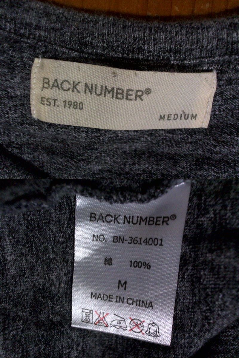 ☆美品☆バックナンバー【BACK NUMBER】ビンテージ風アメカジプリント 前V　コットン長袖Ｔシャツ M グレー　霜降り_画像7